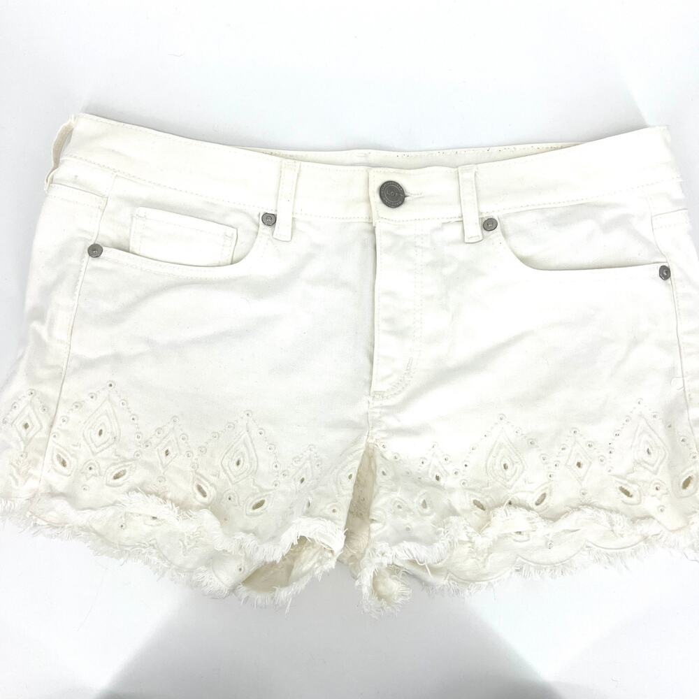 Loft Womens Raw Hem Eyelet Cutout Hem Shorts White Size 6